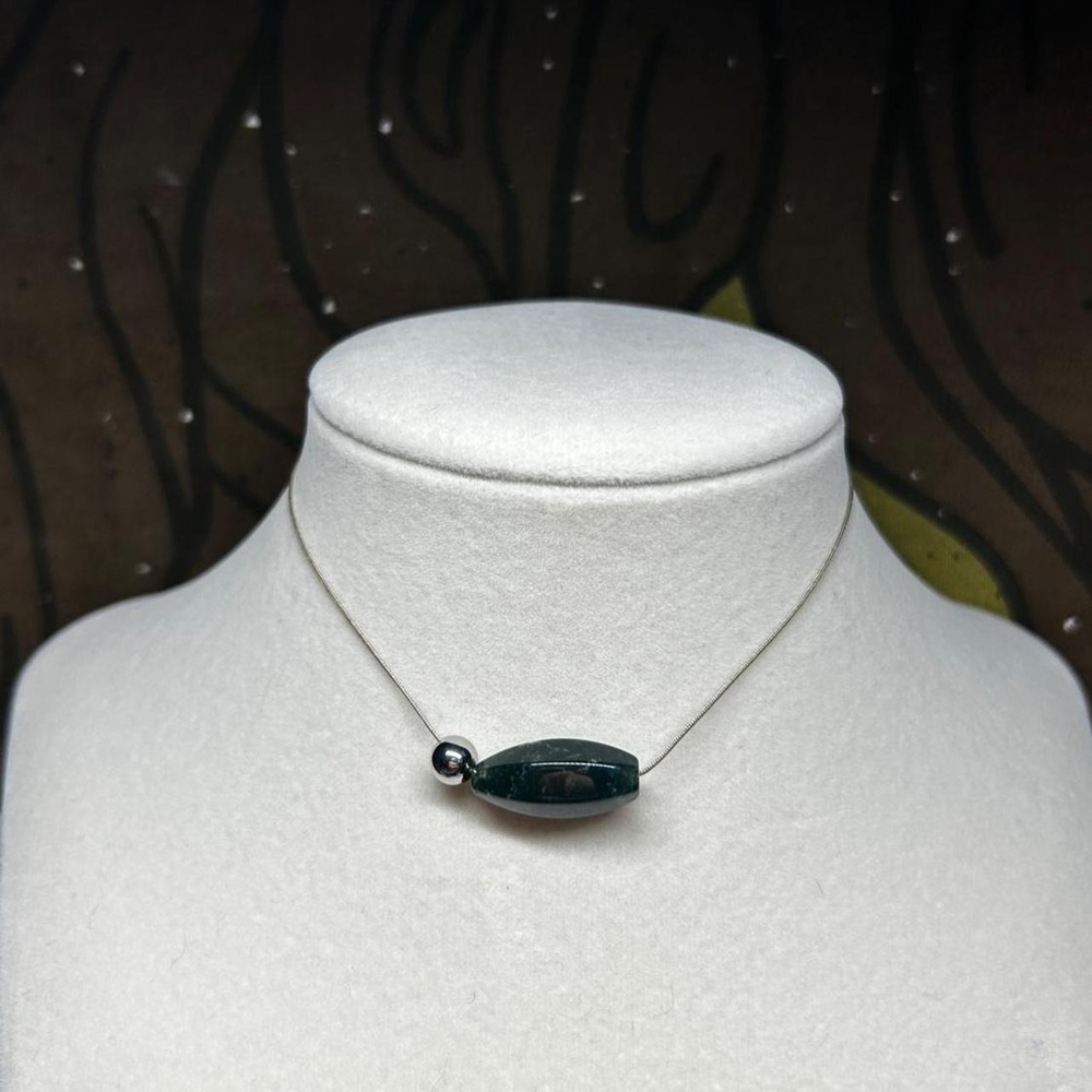Ocean jasper green stainless steel cord dainty necklace boho chic adjustable